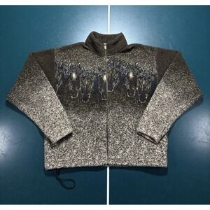 Vintage Horses Fleece Full Zip Jacket Medium Nature Equestrian Horse AOP‎ 90s